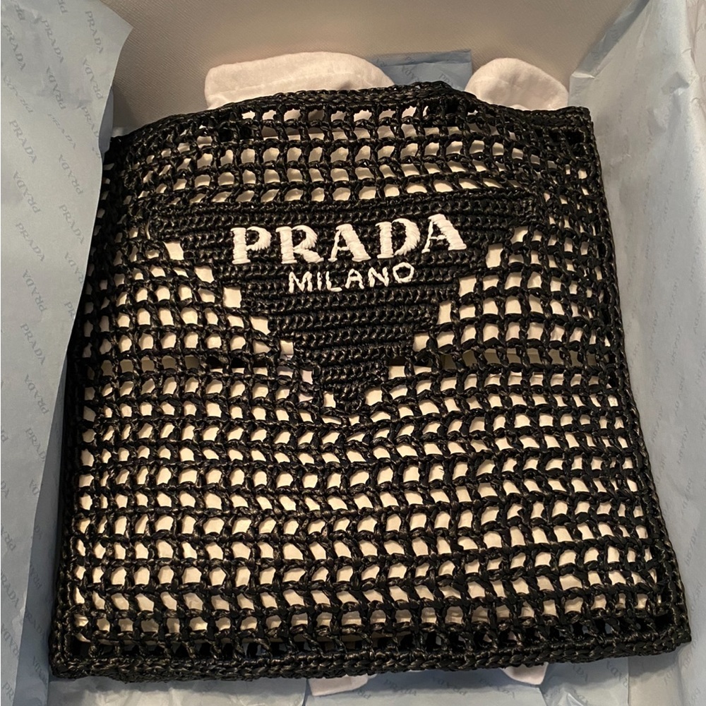 STUNNING Prada Crochet Tote Bag in black
